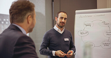 Online-Seminare: Zwei Männer mit einem Flipchart Online-Seminare: Zwei Männer mit einem Flipchart