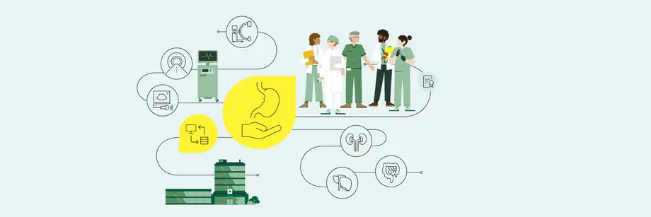 Illustration zu Strukturkriterien von Leistungsgruppen, etwa medizinisches Personal, Medizintechnik, Datenaustausch oder Kooperationen mit anderen Kliniken sowie weitere Leistungsgruppen