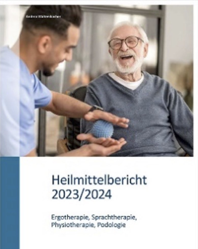 Das Bild auf dem Buchcover zeigt einen Senioren mit grauem Bart und Brille bei der Physiotherapie