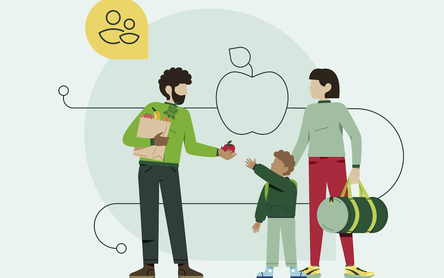 Grafik zeigt das Cover der AOK-Famlienstudie, eine Grafik mit Vater links, Mutter rechts und Kind in der Mittel
