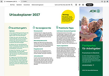 AOK-Urlaubsplaner 2027: Startseite