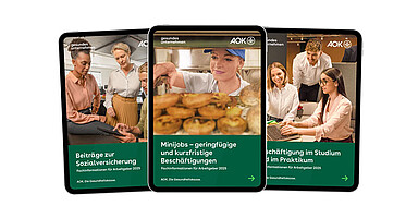 Drei Cover der E-Paper zur Sozialversicherung der AOK 2025