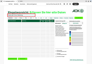 AOK-Urlaubsplaner 2027: Eingabe Abteilung