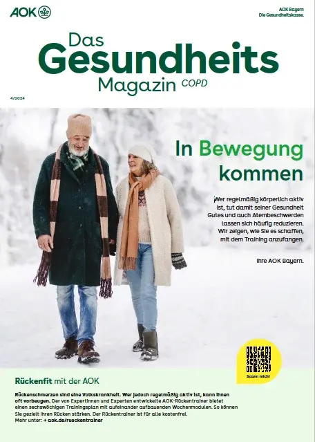 Titelseite AOK-Gesundheitsmagazin COPD – Ausgabe 4/2024 der AOK Bayern