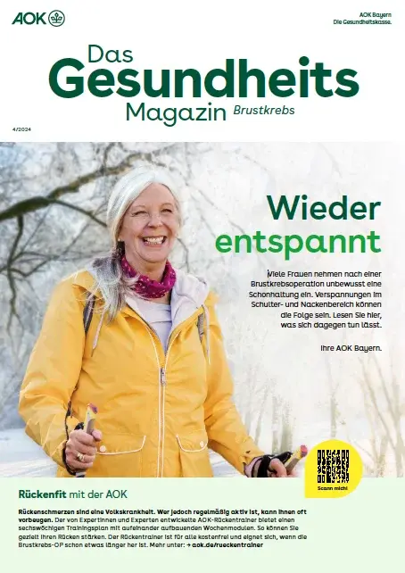 Titelseite AOK-Gesundheitsmagazin Brustkrebs – Ausgabe 4/2024 der AOK Bayern