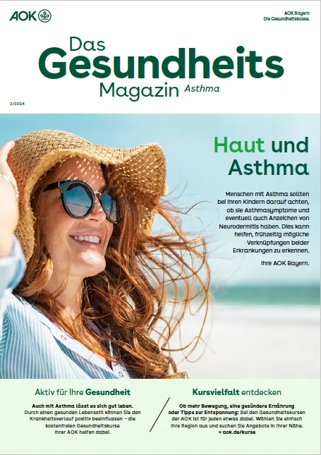 Titelseite AOK-Gesundheitsmagazin Asthma – Ausgabe 2/2024 der AOK Bayern