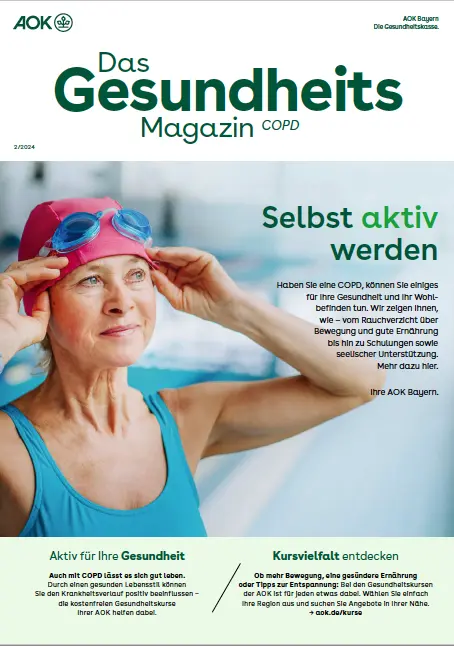 Titelseite AOK-Gesundheitsmagazin COPD – Ausgabe 2/2024 der AOK Bayern