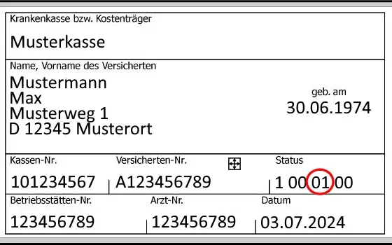 Zeigt ein Musterbild für Versichertenstammdaten auf der eGK