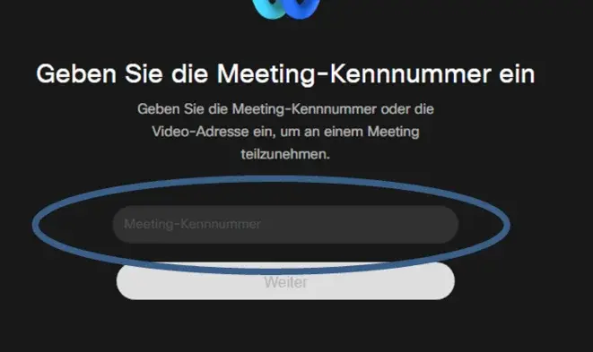 Screenshot: Webex Meeting Kennnummer eingeben