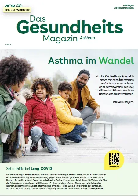 Titelseite AOK-Gesundheitsmagazin Asthma – Ausgabe 1/2025 der AOK Bayern