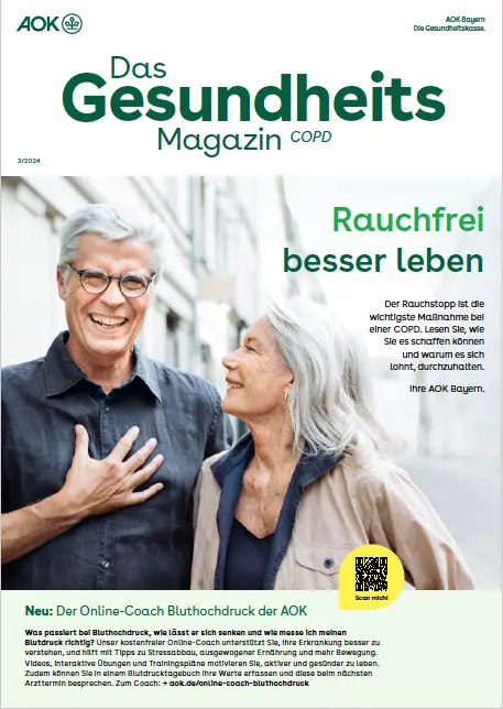 Titelseite AOK-Gesundheitsmagazin COPD – Ausgabe 3/2024 der AOK Bayern