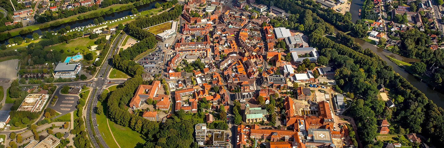 Luftbild von der Stadtmitte von Meppen in Niedersachsen