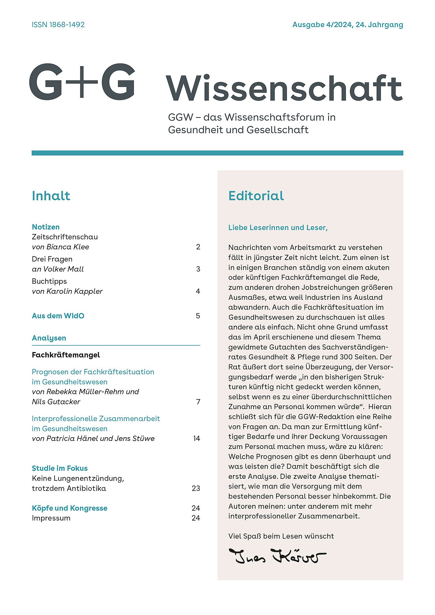 Foto: Titel der G+G-Wissenschaft 4/2024