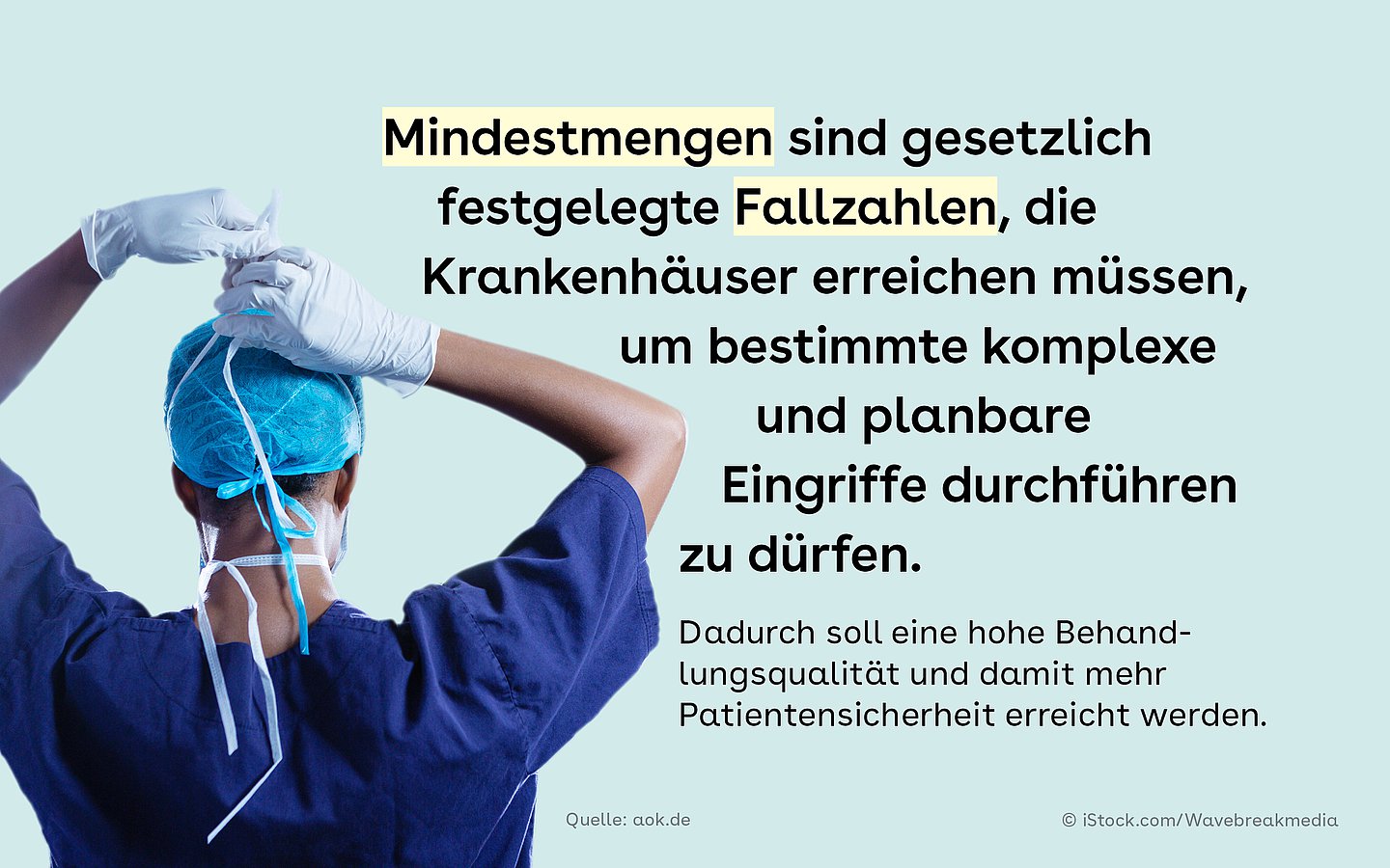 Foto eines Operateurs von hinten, der sich den Kopfschutz anzieht. Daneben sind grafische Elemente, unter anderem ein gelber Störer mit einer Deutschlandkarte.