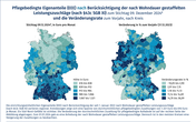 Deutschlandkarten, welche die Pflegebedingte Eigenanteile (EEE) nach Berücksichtigung der nach Wohndauer gestaffelten Leistungszuschläge (nach § 43c SGB XI) zum Stichtag 9. Dezember 2024* und die Veränderungsrate zum Vorjahr, nach Kreis, zeigen