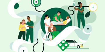 Pflege.Kräfte.Stärken Grafische Darstellung verschiedener Pflegeberufe zur Bebilderung der Aktion Pfklege.Kräfte.Stärken.