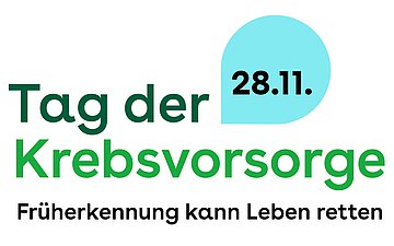 Tag der Krebsvorsorge am 28.11. - Früherkennung kann Leben retten Logo 'Tag der Krebsvorsorge am 28.11.'.