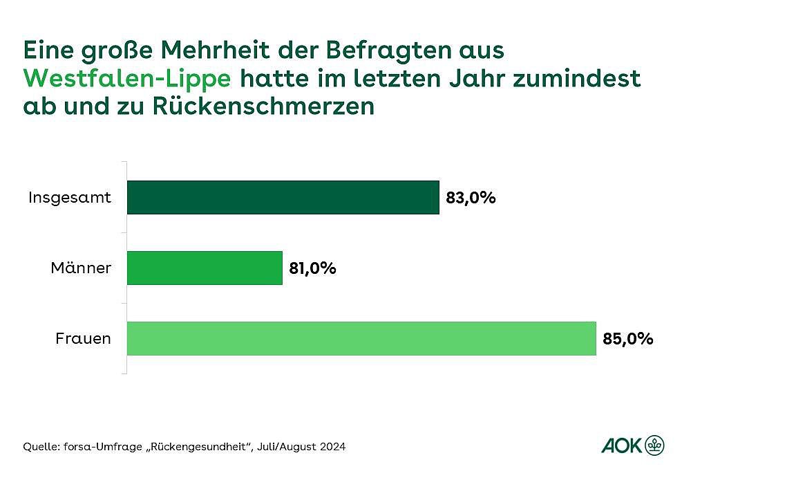 Die Grafik zeigt, wie viele Befragten in Westfalen-Lippe von Rückenschmerzen betroffen sind.